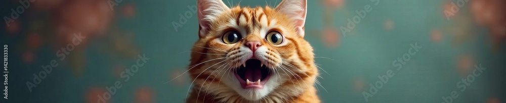 A surprised orange cat with wide eyes and an open mouth, expressing wonder and curiosity. A surprised orange cat with wide eyes and an open mouth, expressing wonder and curiosity.