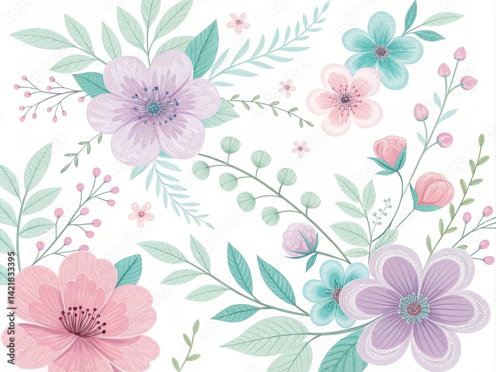Fototapeta premium seamless floral pattern, tiny leaves pattern for textile design and digital papers,seamless background with green leaves, seamless floral pattern, seamless pattern with leaves