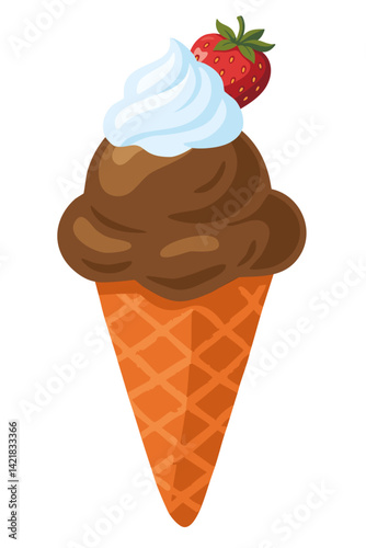 Eis Schokoeis mit Sahne und Erdbeere