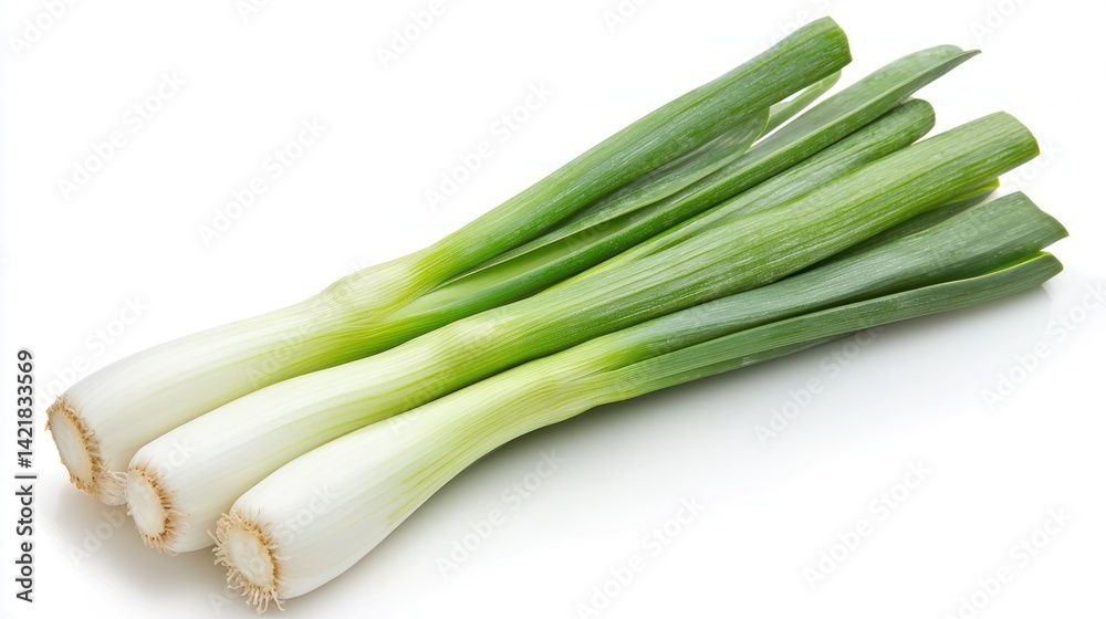 Fresh scallions on white background. Possible use for food photography or cookbook Fresh scallions on white background. Possible use for food photography or cookbook