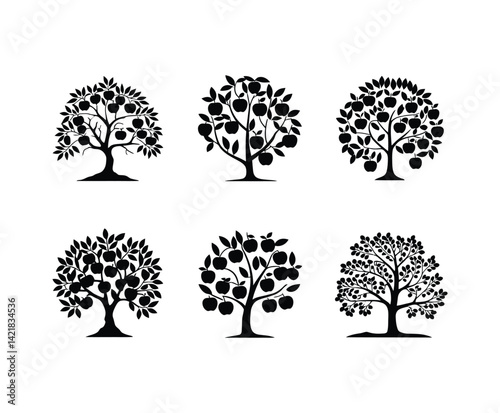 Apple Tree Silhouette EPS Vector Template on a White Background