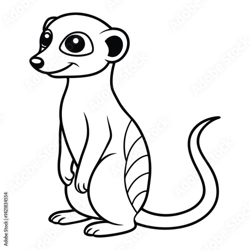 Cute meerkat outline illustration standing alert and watching its surroundings with a curious stance