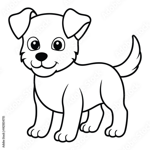Cute puppy dog vector illustration outlined pet animal drawing for children coloring page design