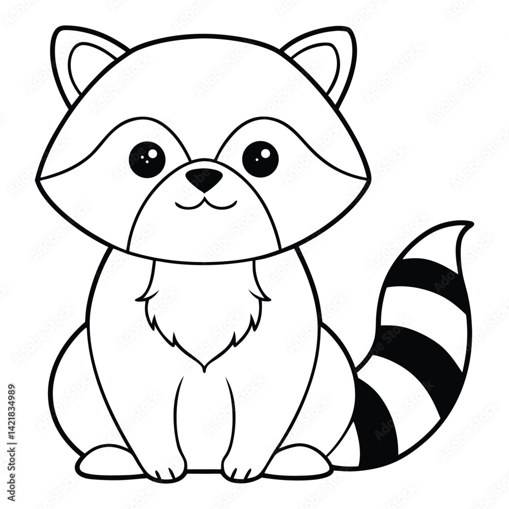 Fototapeta premium Cute raccoon outline illustration adorable cartoon animal design for coloring books and educational resources