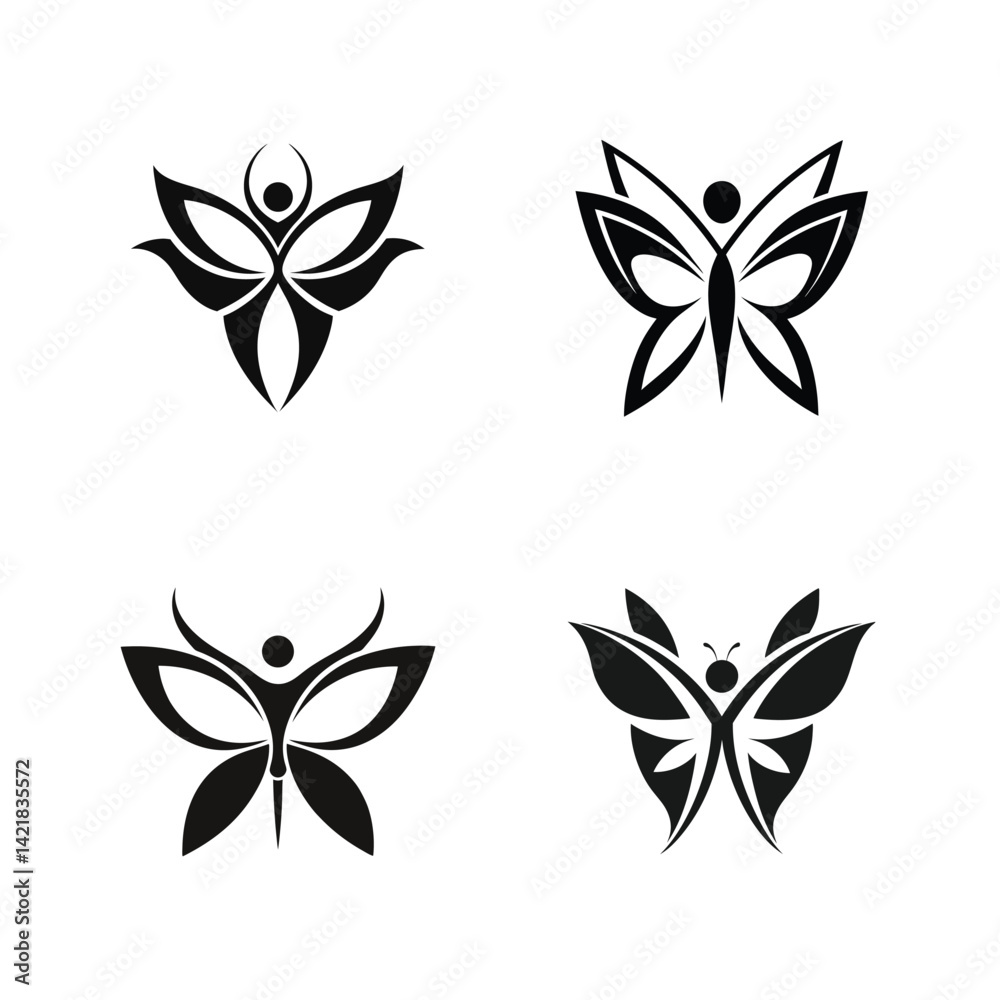 Obraz premium Elegant Black Butterfly Logo Designs On White Background For Branding