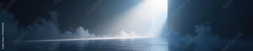 Abstract white light beam cutting through dark misty room , design, abstract, spotlight Abstract white light beam cutting through dark misty room , design, abstract, spotlight