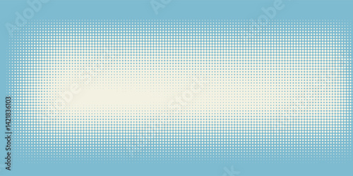 Monochrome blue dot pattern. Wavy gradation frame. Anime curve backdrop. Duotone fade gradient. Halftone pop art background. Banner with half tone effect. Cartoon print. Vector illustration