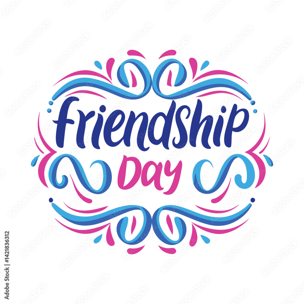Fototapeta premium Friendship day celebration vector graphic with decorative blue and pink elements