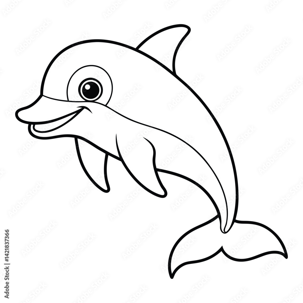 Obraz premium Outline illustration of a friendly dolphin leaping black and white vector drawing for coloring activity
