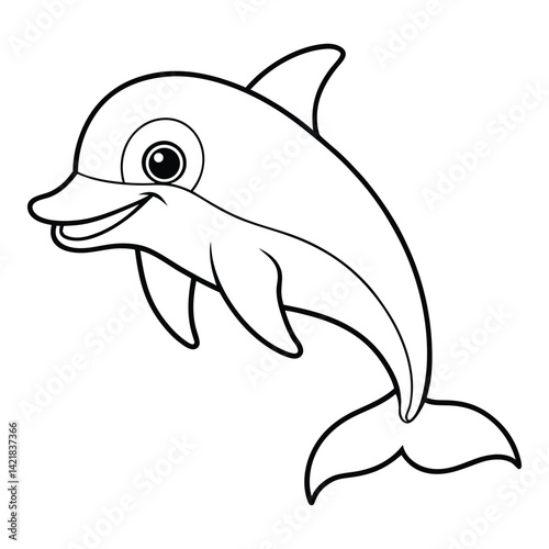 Outline illustration of a friendly dolphin leaping black and white vector drawing for coloring activity