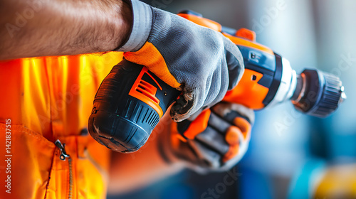 Close-up of a person using a cordless drill