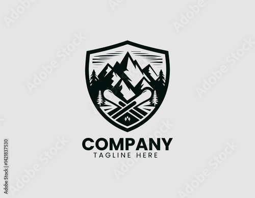 Majestic Snowy Mountains Silhouette Stylish Ski Slope Vector Logo Design