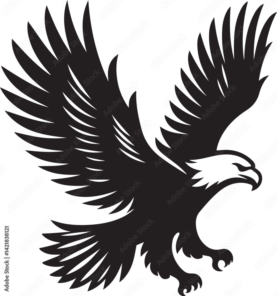 Fototapeta premium Majestic Eagle Silhouette Vector – Flying Pose with Wide Wings on White Background