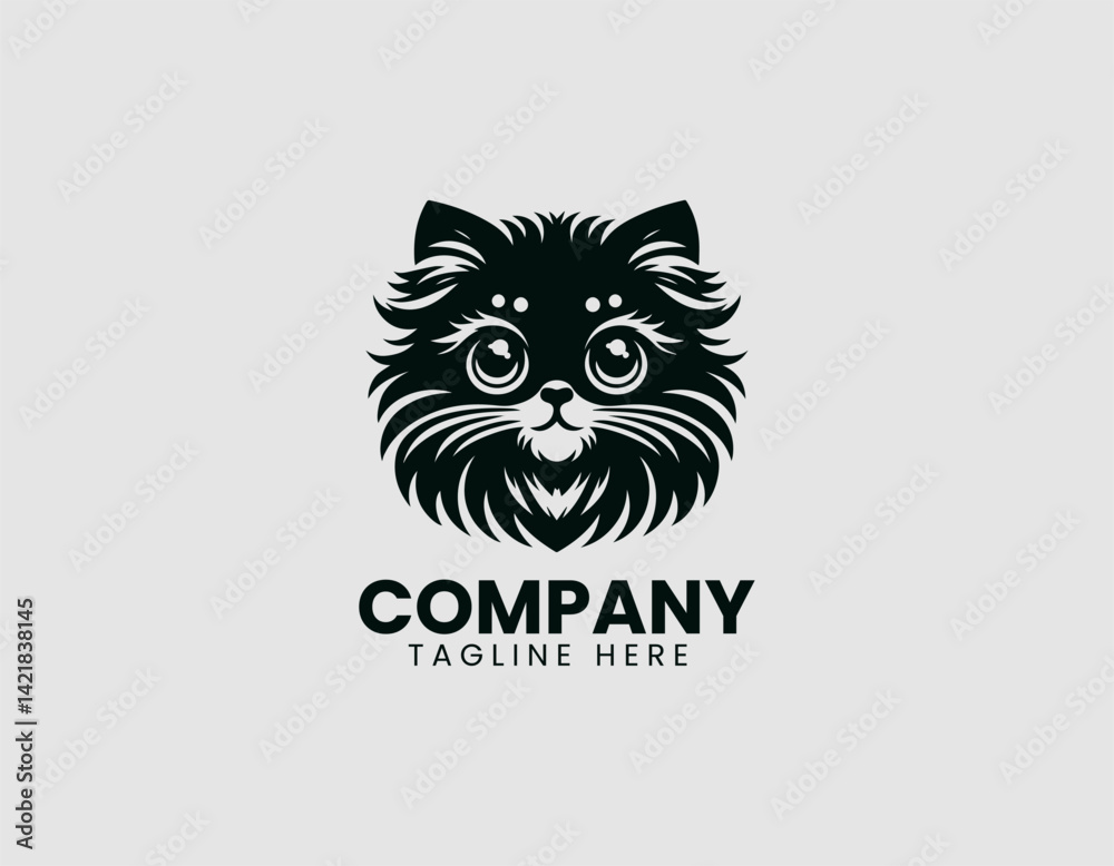 Fototapeta premium Adorable Fluffy Kitten Big Expressive Eyes Vector Logo Design