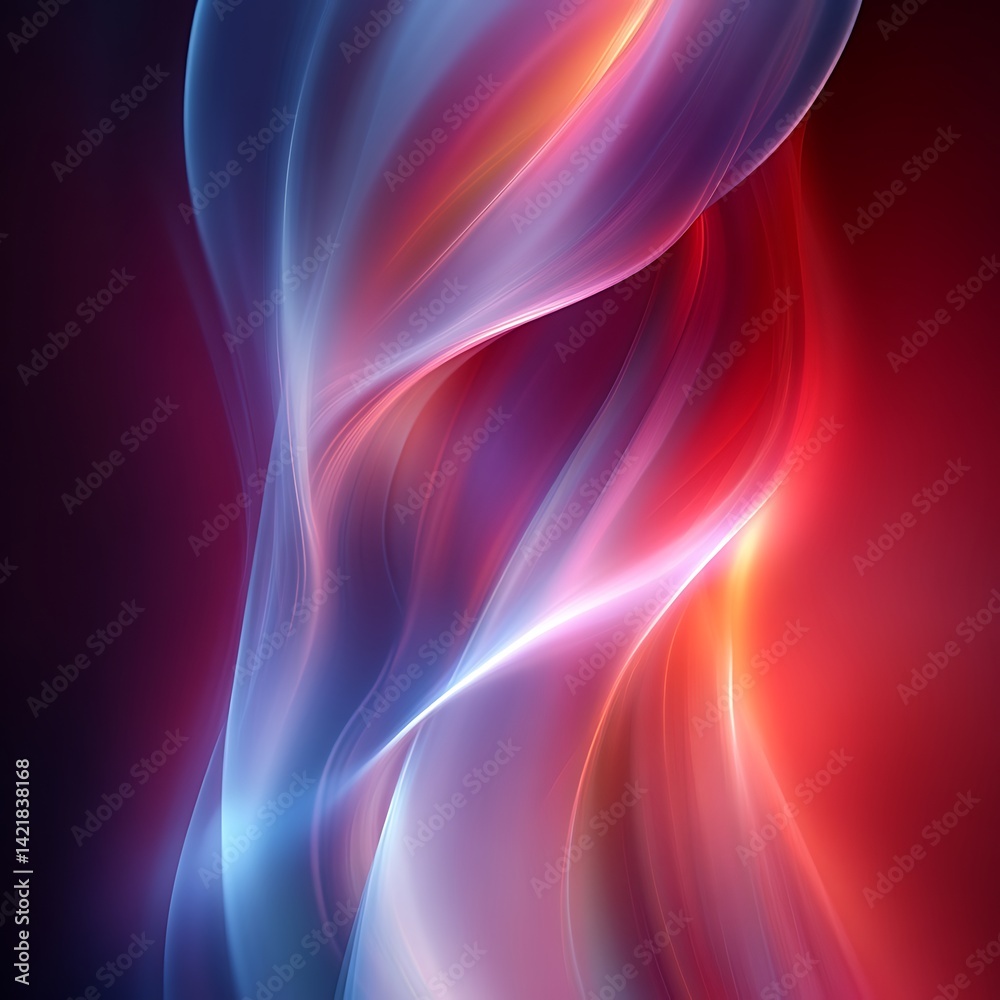 Obraz premium Abstract, vibrant, fluid forms in red and blue. Dynamic, flowing, glowing lines create a captivating visual experience