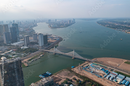 Aerial view of Koh Pich bridge at sunset - Cambodia