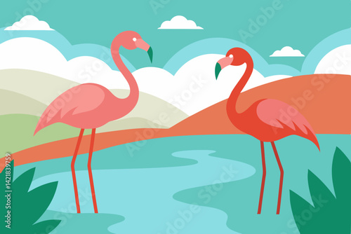 flamingos in the water