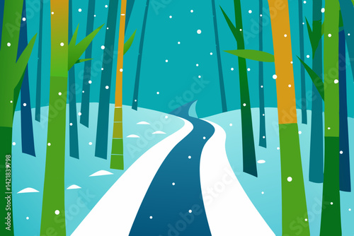 winter landscape with trees bamboo