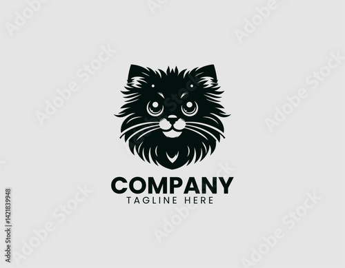 Adorable Fluffy Kitten Big Expressive Eyes Vector Logo Design
