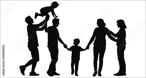 Happy Extended Family Silhouette Enjoying Togetherness And Support Illustration