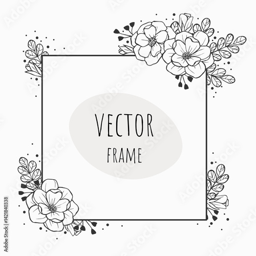 Botanical frame flowers for decorative design. Vector illustration.