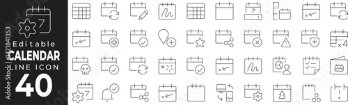 Calendar Icon Set: A Line Icon Collection Featuring Event, Schedule, Day Planner, Reminder, Time Block, and More