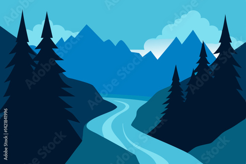winter mountain landscape with trees