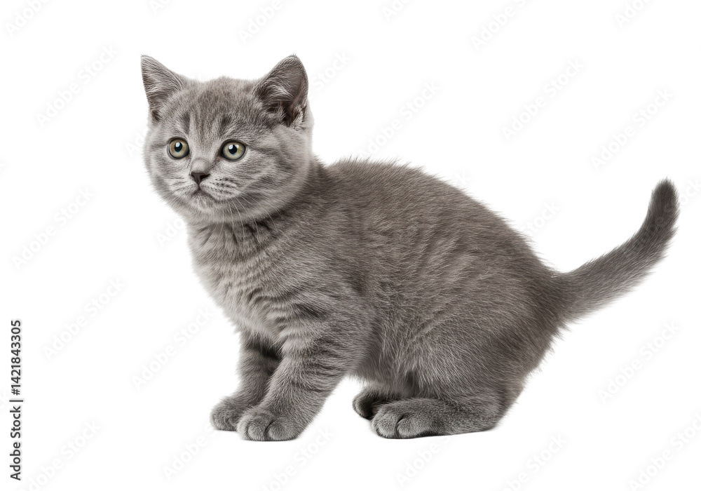 Gray kitten, alert pose
