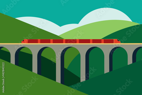 vector illustration of a rural landscape train