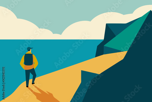 illustration of a man standing on a cliff