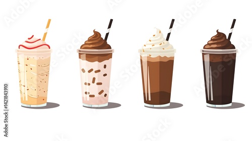 Colorful Cartoon Milkshake in Flat Style for Design Projects and Promotions