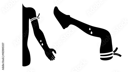 stopping bleeding with a tourniquet, black isolated silhouette