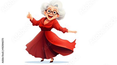 Vintage style cartoon illustration of an elderly woman character, nostalgia concept