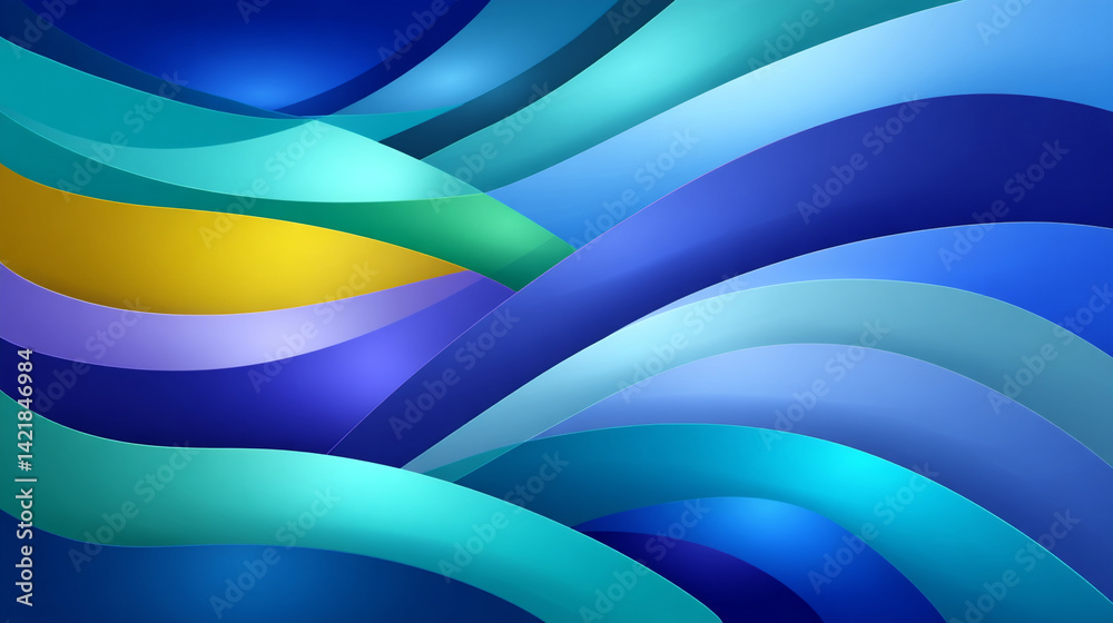 Fototapeta premium Curved Abstract Background Featuring Flowing Waves of Blue, Green, and Yellow in Chaotic Harmony