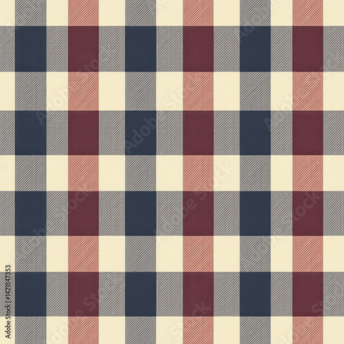 Traditional Plaid Woven Textile with Burgundy and Cream