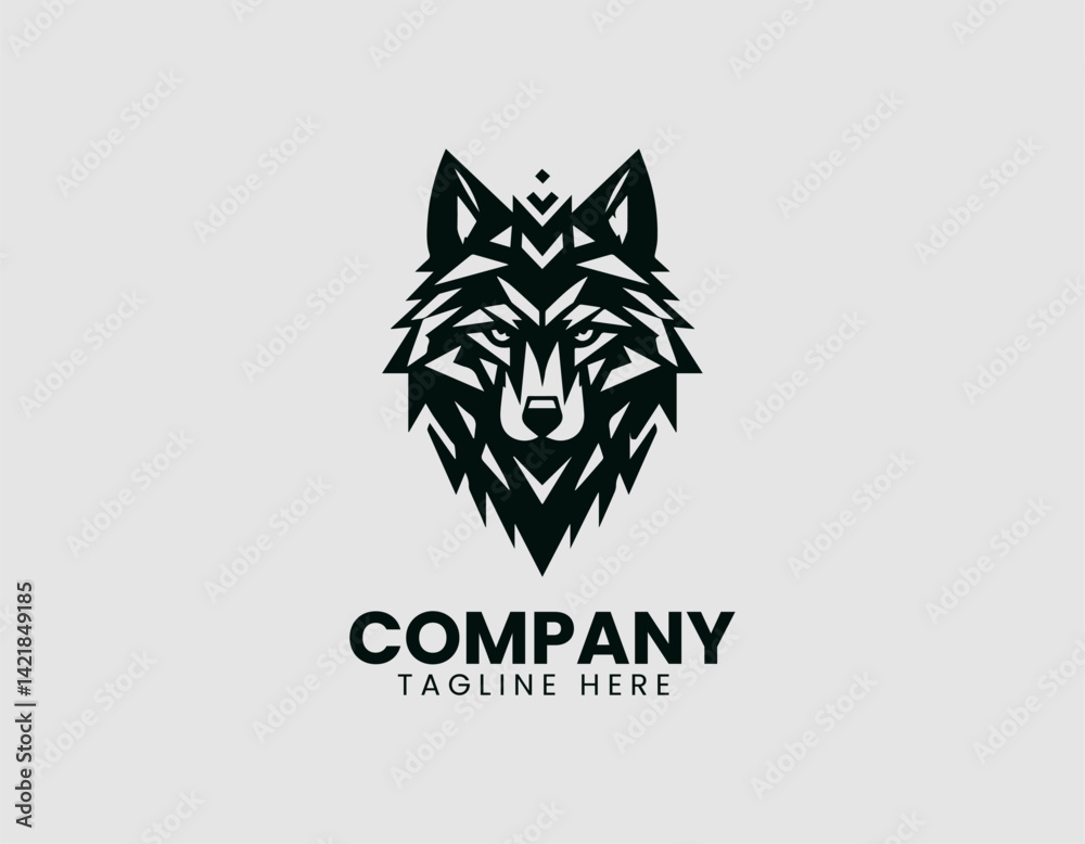 Obraz premium Striking Wolf Head Sharp Gaze Vector Logo Design, Intense Wolf Head Piercing Gaze Logo