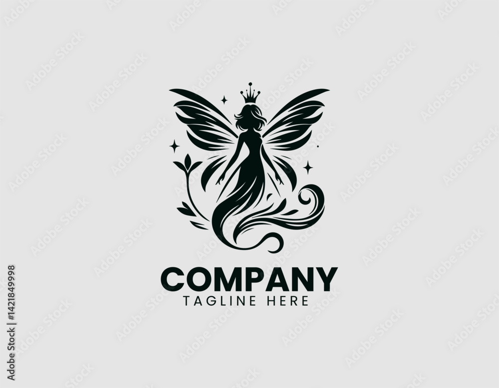 Enchanting Fairy Silhouette Wings Magic Vector Logo Design, Beautiful Fairy with Wings Magic Dust Logo Enchanting Fairy Silhouette Wings Magic Vector Logo Design, Beautiful Fairy with Wings Magic Dust Logo