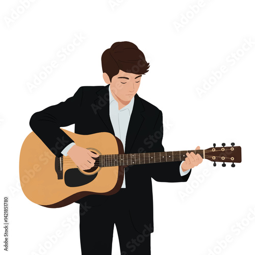 Vector of a teenager playing acoustic melody