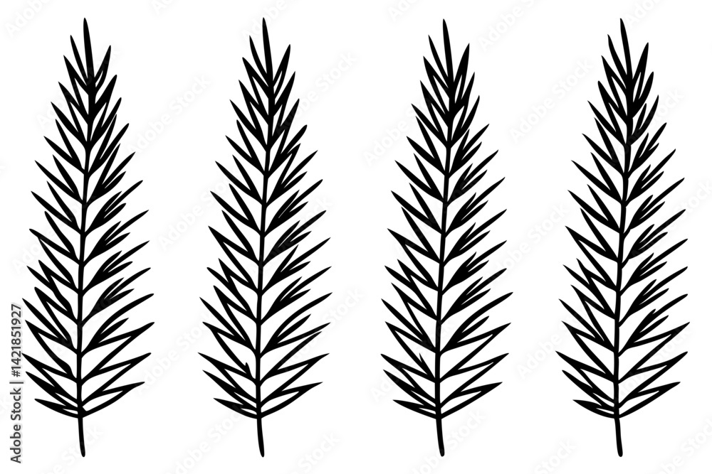 Naklejka premium Fir Branch Sketch Style Vector Set