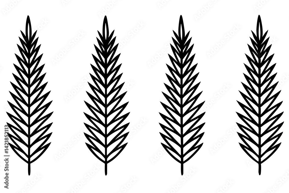 Fototapeta premium Fir Branch Sketch Style Vector Set