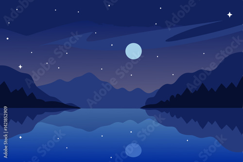 night landscape with moon and stars