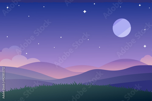 night landscape with moon and stars