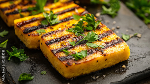 Grilled polenta recipe healthy vegetarian food delicious italian cuisine with fresh parsley garnish 100