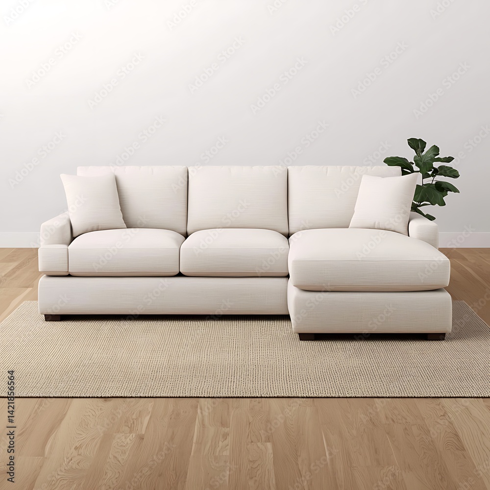Comfortable Sectional Sofa with Plush Cushions, Neutral Rug, and Wooden Flooring for a Relaxing Living Room Ambiance.