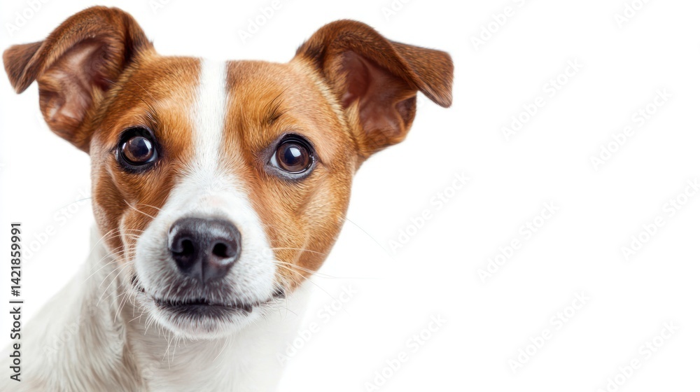 Portrait of a playful and curious Jack Russell Terrier, set against a simple white background. Portrait of a playful and curious Jack Russell Terrier, set against a simple white background.