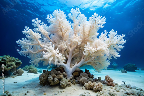 coral reef in the sea blue background photo