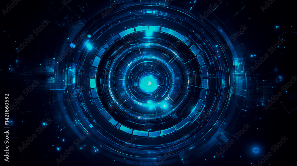 Blue abstract technology background with digital circle futuristic and glowing light effect Blue abstract technology background with digital circle futuristic and glowing light effect