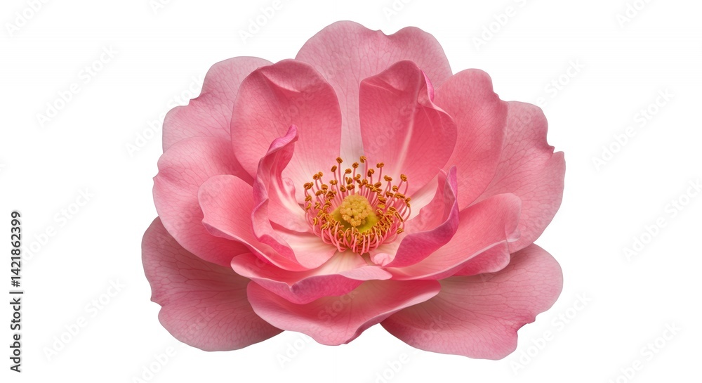 Detailed Botanical Real Shot of Pink Rose Rosa Indica Showing Flower Anatomy on Isolated White Background Perfect for Decoration and Design Projects Detailed Botanical Real Shot of Pink Rose Rosa Indica Showing Flower Anatomy on Isolated White Background Perfect for Decoration and Design Projects