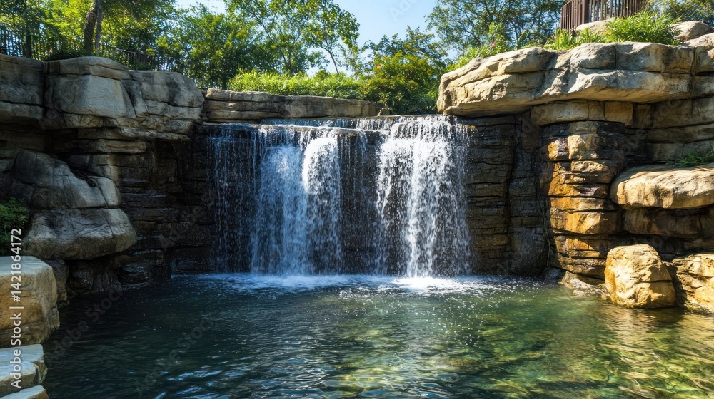 Fototapeta premium Serene Waterfall Landscape: A Tranquil Oasis of Nature's Beauty