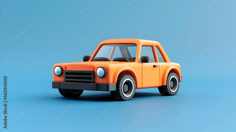 Fototapeta premium Orange Pixel Art Car on Blue Background